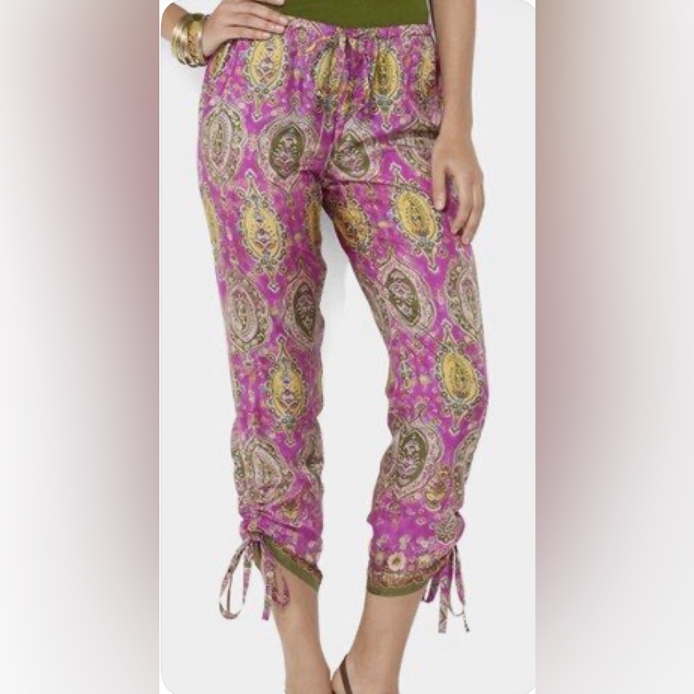 Lauren Ralph Lauren Pink & Yellow Paisley Tie-Hem Capris